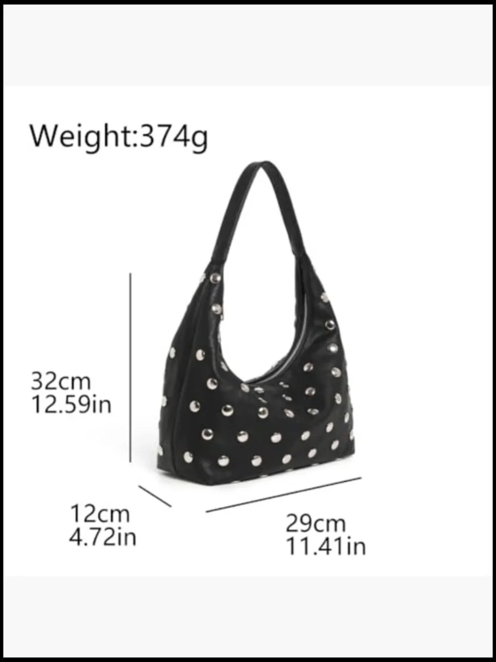 Studded Hobo Bag Vegan Leather Slouchy Tote Shoulder Handbag Purse
